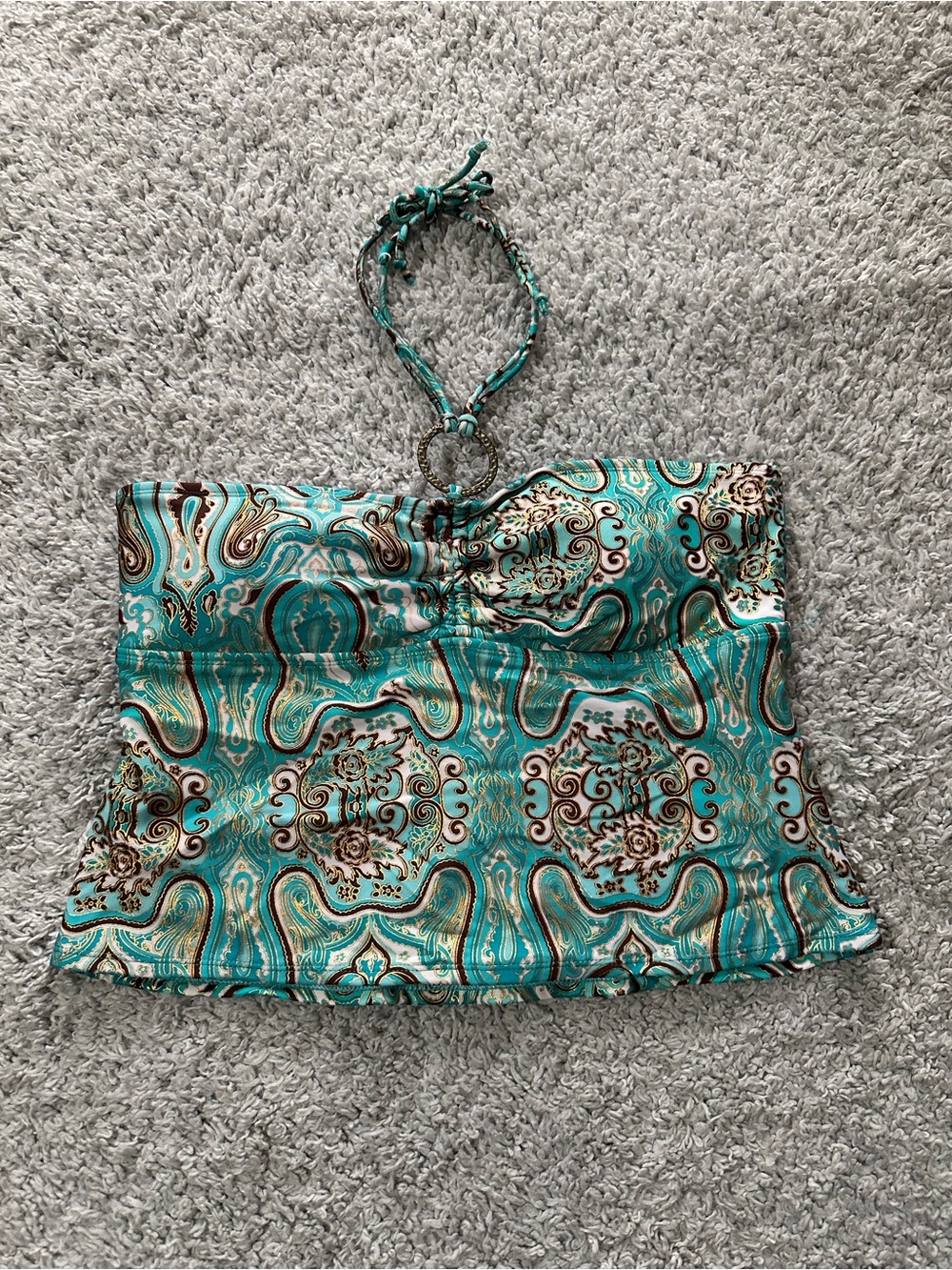 Y2K 2000s Turquoise Paisley Patterned Halter Tank Top